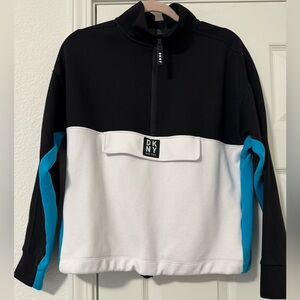 DKNY Black and White Pullover with Blue Accents